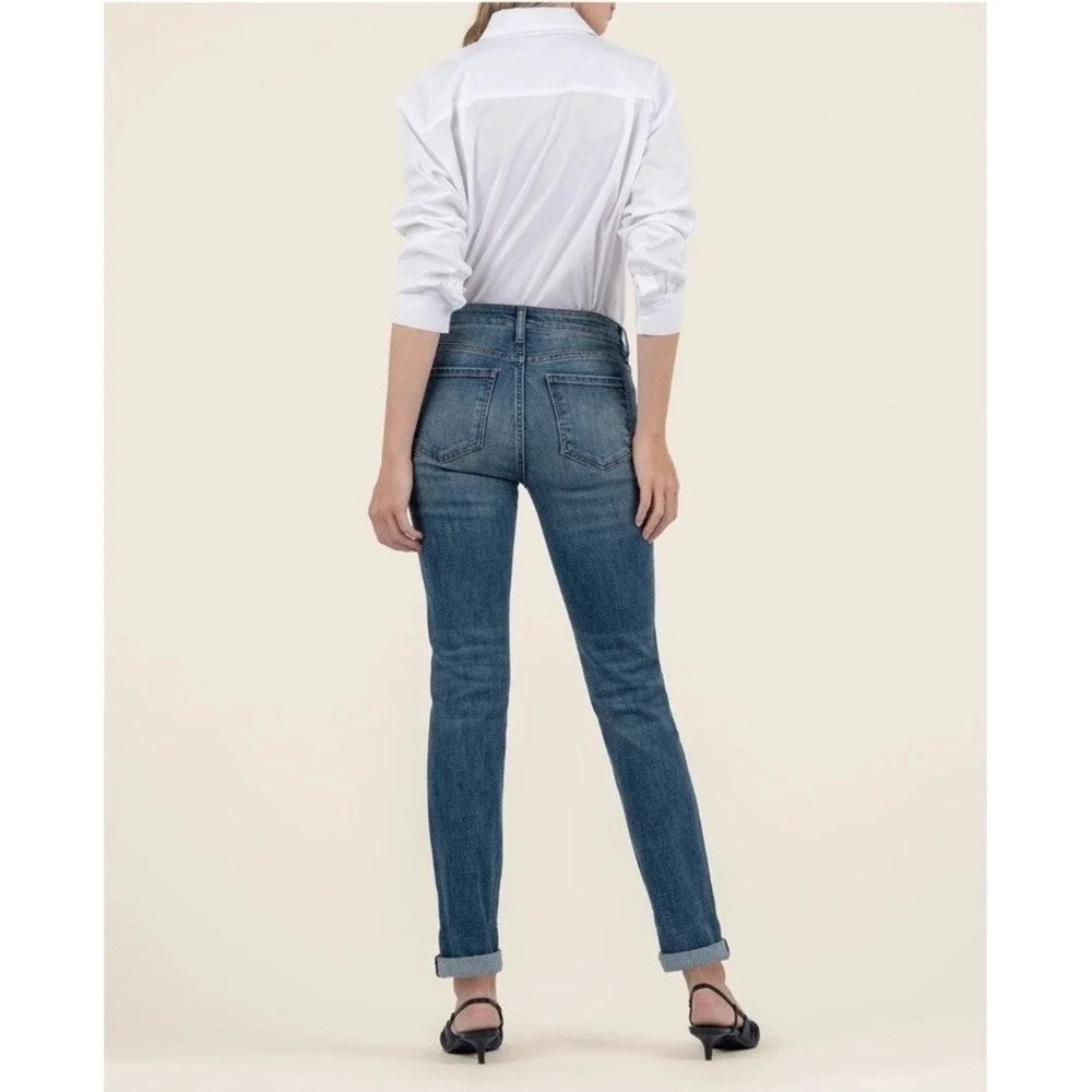 KUT from the Kloth Catherine Boyfriend Jeans Size 12 Mid Rise Medium Dark Wash - Picture 2 of 9